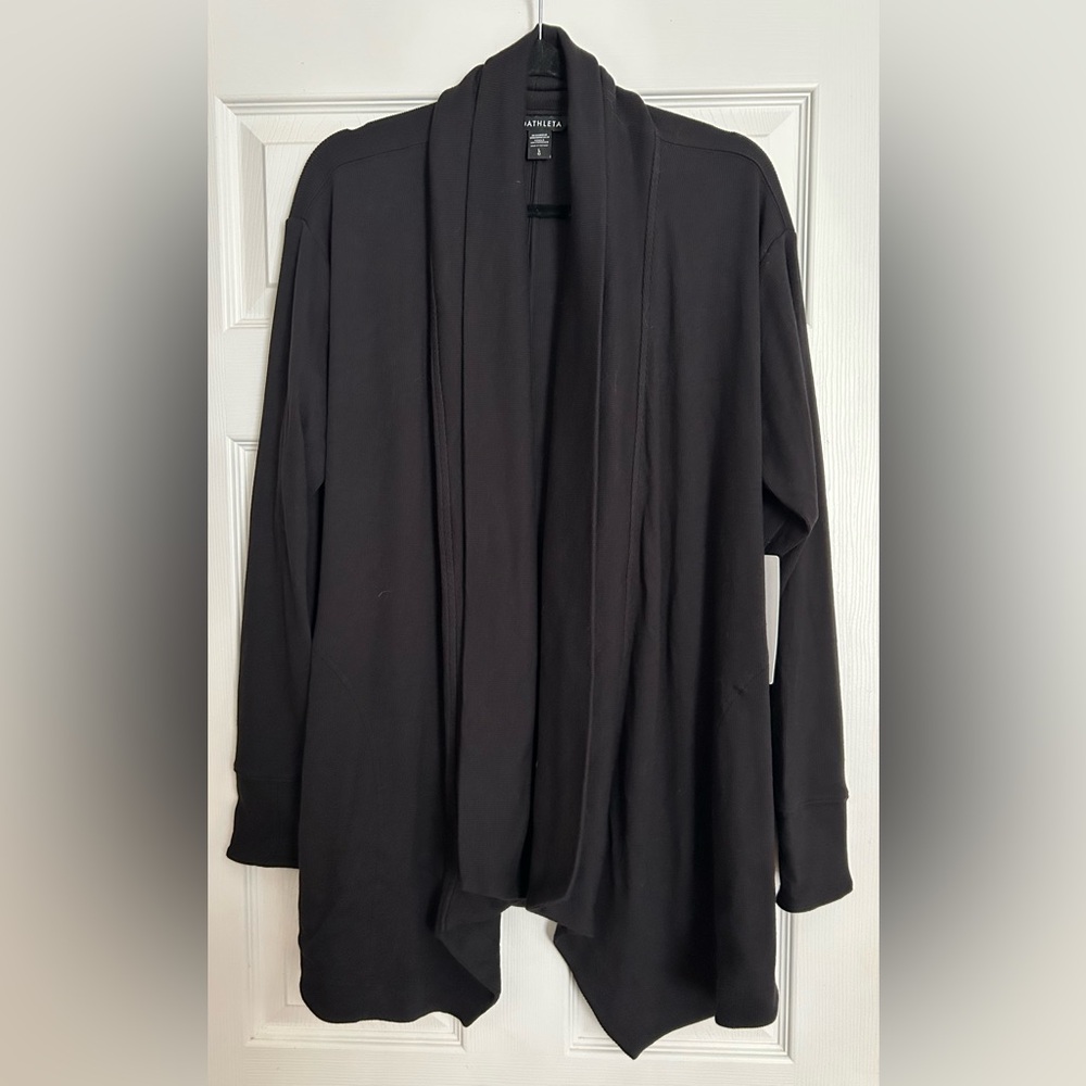 Athleta NWT Pranayama Restore Wrap Cardigan Black Sz L Athleisure Yoga Lounge